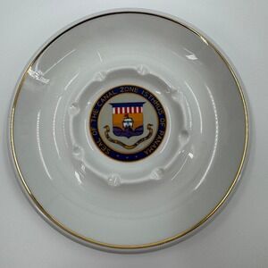 Vintage Panama Canal Zone Ashtray Souvenir Ceramic Gold Rimmed ATCO Collectible